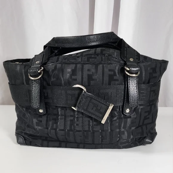 Fendi zip code hand bag. Nylon and leather